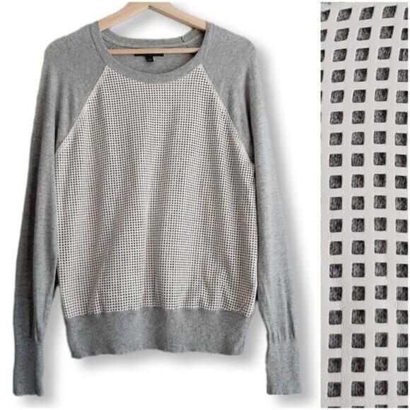 BANANA REPUBLIC Color-Block Mixed Media Crewneck Fine Knit Sweater Top Sz M - Picture 1 of 11